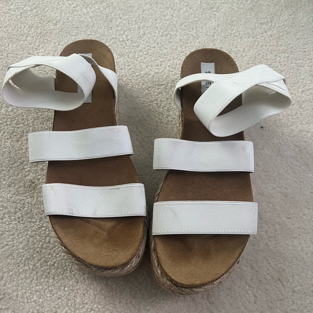 Steve Madden White and Brown Sandals with Ankle Strap